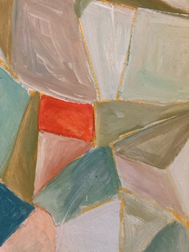 Peinture Huile Papier Abstrait Abstraction 1980 Paysage Art Cubisme