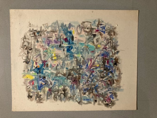 Peinture Huile Papier Abstrait Abstraction Lyrique 1980 Art Non Signé