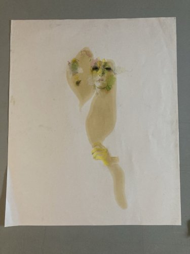 Peinture Huile Papier Femme Expressionnisme 1980 À Identifier Expressionniste