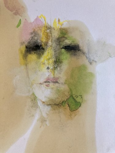 Peinture Huile Papier Femme Expressionnisme 1980 À Identifier Expressionniste