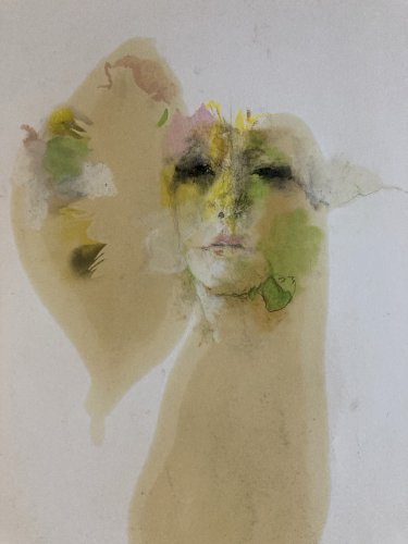 Peinture Huile Papier Femme Expressionnisme 1980 À Identifier Expressionniste
