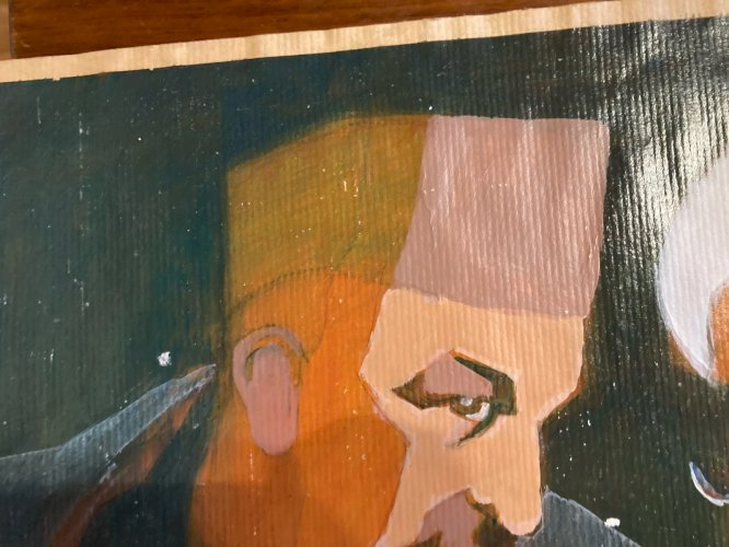 Peinture Huile Papier Hamid Karzai Afghanistan Cubiste Cubisme À Identifier Art