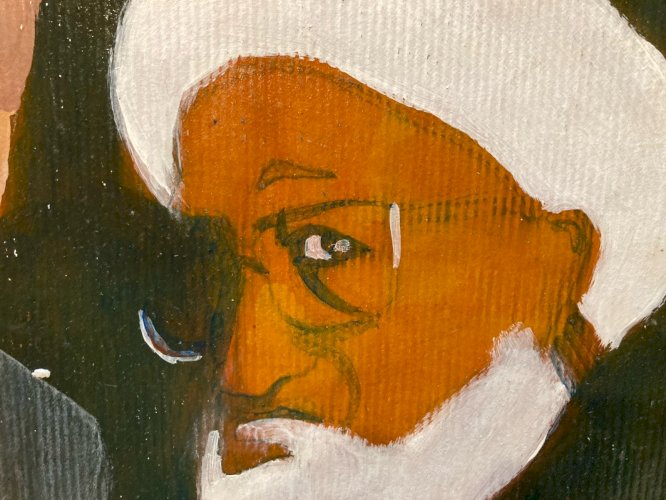 Peinture Huile Papier Hamid Karzai Afghanistan Cubiste Cubisme À Identifier Art