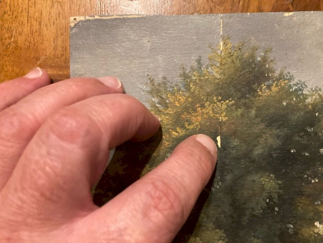 Peinture Huile Papier Paysage À Identifier XIXe Forêt Barbizon École Ancien Art