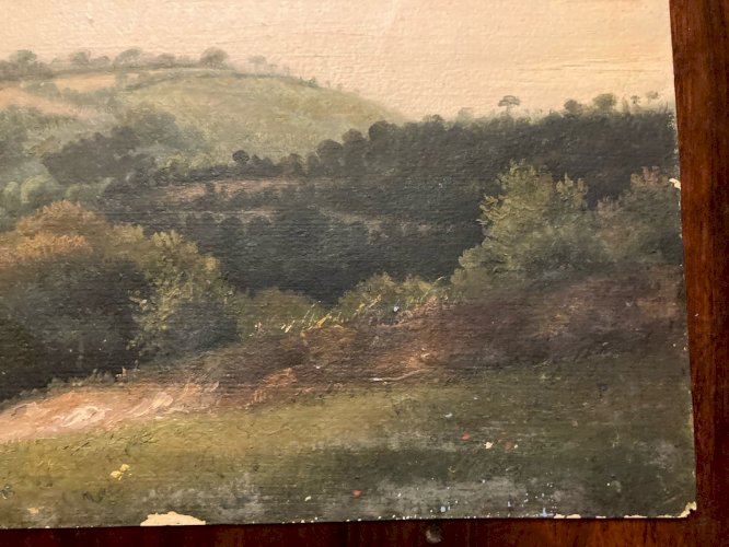 Peinture Huile Papier Paysage À Identifier XIXe Forêt Barbizon École Ancien Art