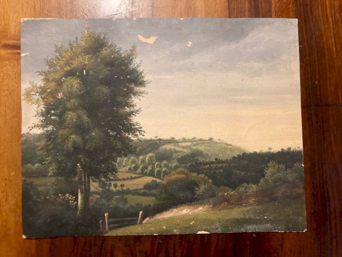 Peinture Huile Papier Paysage À Identifier XIXe Forêt Barbizon École Ancien Art