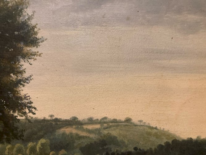 Peinture Huile Papier Paysage À Identifier XIXe Forêt Barbizon École Ancien Art