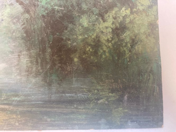 Peinture Huile Papier Paysage   À Identifier XIXe Forêt Barbizon École Ancien