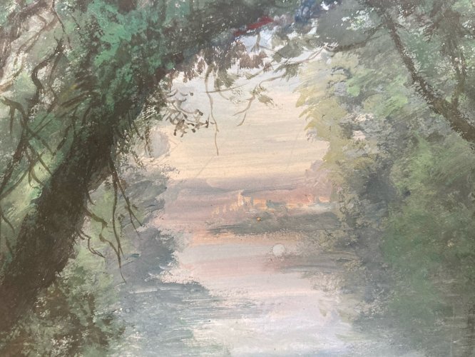 Peinture Huile Papier Paysage   À Identifier XIXe Forêt Barbizon École Ancien