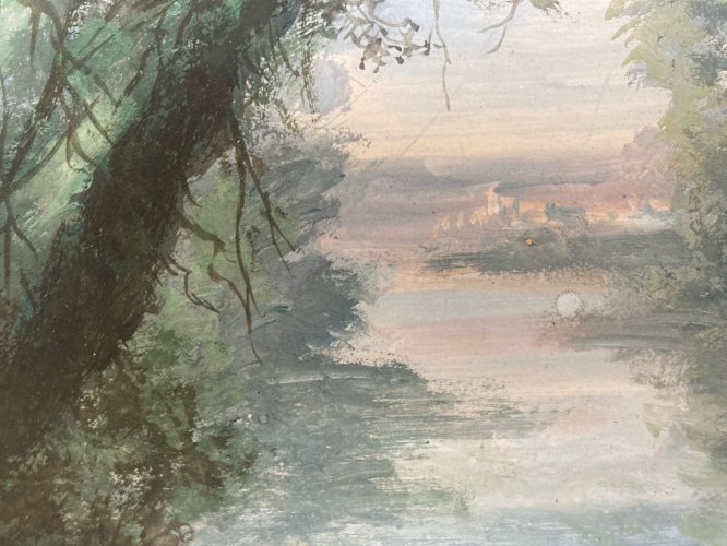 Peinture Huile Papier Paysage   À Identifier XIXe Forêt Barbizon École Ancien