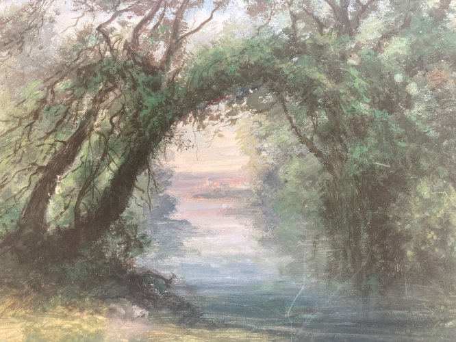 Peinture Huile Papier Paysage   À Identifier XIXe Forêt Barbizon École Ancien