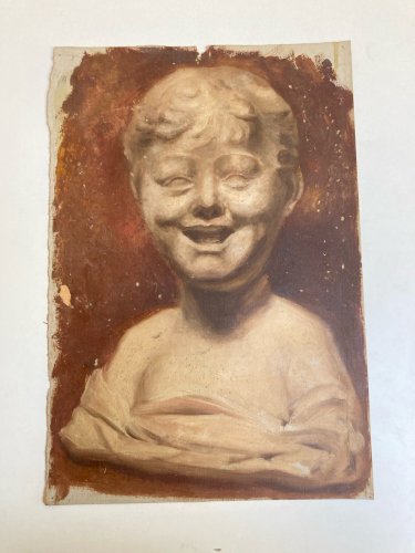 Peinture Huile Papier Portrait XIXe Enfant Buste Art 1880 A Identifier