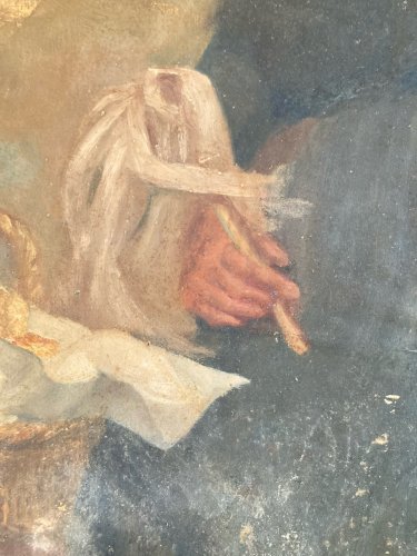 Peinture Huile Papier Portrait XIXe Femme Bretagne Art 1850 Painting Ancien Old