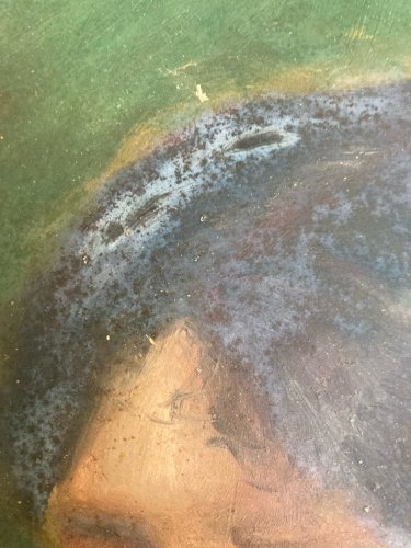 Peinture Huile Papier Portrait XIXe Femme Fleur Art 1880 A Identifier