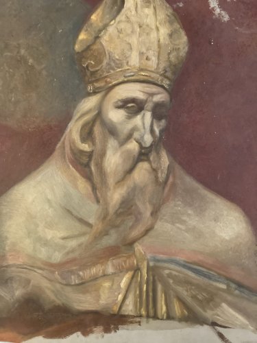 Peinture Huile Papier Portrait XIXe Pape Évêque 1880 A Identifier Buste