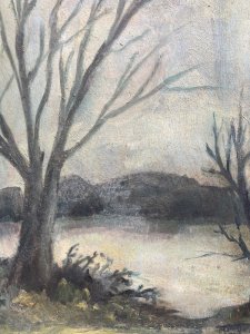 Peinture Huile Paysage Sur Carton Arbre Brume Hiver Elisabeth Ronget 1920