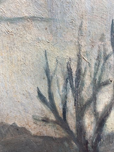 Peinture Huile Paysage Sur Carton Arbre Brume Hiver Elisabeth Ronget 1920