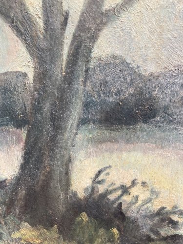 Peinture Huile Paysage Sur Carton Arbre Brume Hiver Elisabeth Ronget 1920