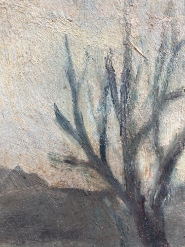 Peinture Huile Paysage Sur Carton Arbre Brume Hiver Elisabeth Ronget 1920