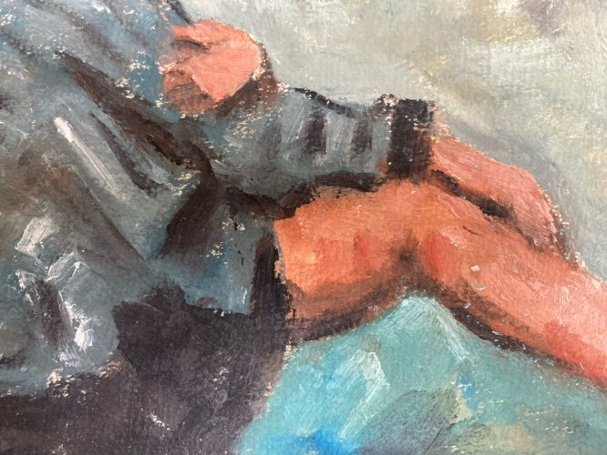 peinture Huile Portrait Femme Assis 1980 Art A Identifier Expressionnisme