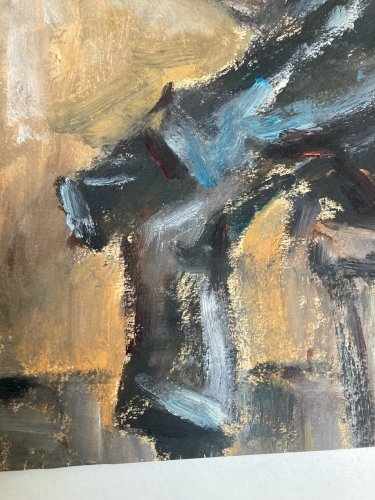 peinture Huile Portrait Femme Assis 1980 Art Tabouret Expressionnisme XXe