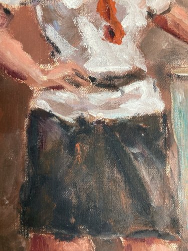 peinture Huile Portrait Femme Debout 1980 Art A Identifier Expressionnisme