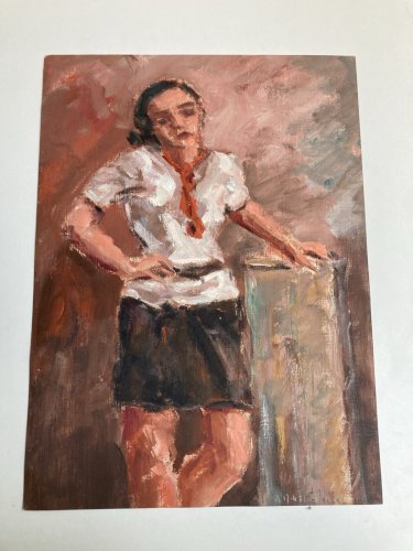 peinture Huile Portrait Femme Debout 1980 Art A Identifier Expressionnisme