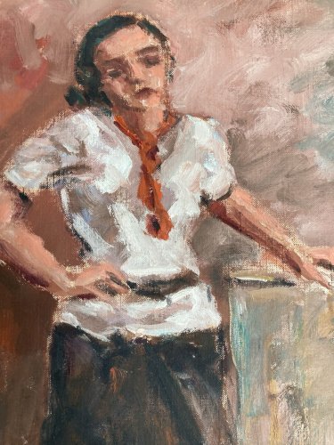 peinture Huile Portrait Femme Debout 1980 Art A Identifier Expressionnisme