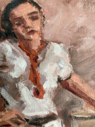 peinture Huile Portrait Femme Debout 1980 Art A Identifier Expressionnisme