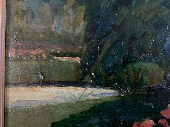 Peinture Huile Sur Bois 1960 Fleur Fleurs Arbre Jardin Nature Painting Paysage