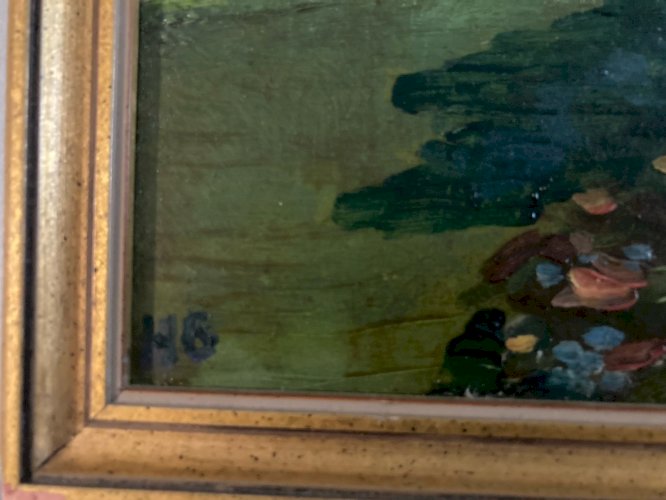 Peinture Huile Sur Bois 1960 Fleur Fleurs Arbre Jardin Nature Painting Paysage