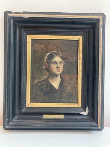 Peinture Huile Sur Carton 1903 Portrait Femme Pierre Alexis LESAGE Ancien