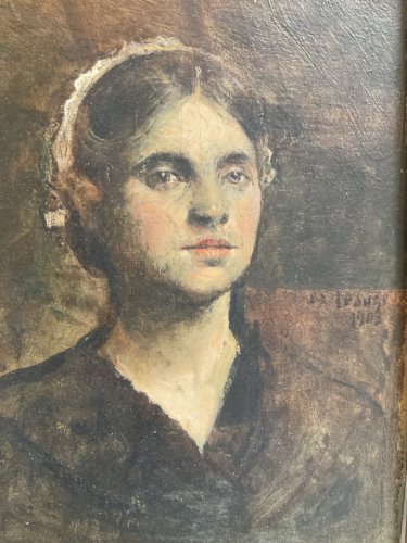Peinture Huile Sur Carton 1903 Portrait Femme Pierre Alexis LESAGE Ancien