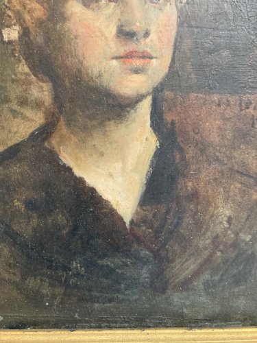 Peinture Huile Sur Carton 1903 Portrait Femme Pierre Alexis LESAGE Ancien