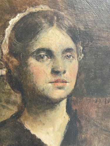 Peinture Huile Sur Carton 1903 Portrait Femme Pierre Alexis LESAGE Ancien