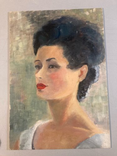 Peinture Huile Sur Carton 1950 Portrait Femme Impressionnisme Art XXe