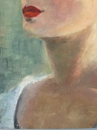 Peinture Huile Sur Carton 1950 Portrait Femme Impressionnisme Art XXe