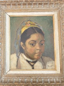 Oil Painting on Cardboard 1950 Portrait Young Girl Woman Helene Vogt Painting