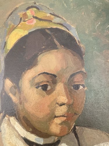 Peinture Huile Sur Carton 1950 Portrait Jeune Fille Femme Helene Vogt Painting