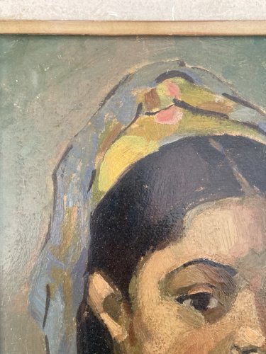 Peinture Huile Sur Carton 1950 Portrait Jeune Fille Femme Helene Vogt Painting