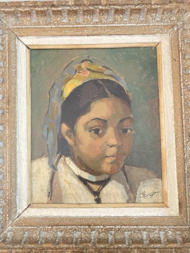 Peinture Huile Sur Carton 1950 Portrait Jeune Fille Femme Helene Vogt Painting