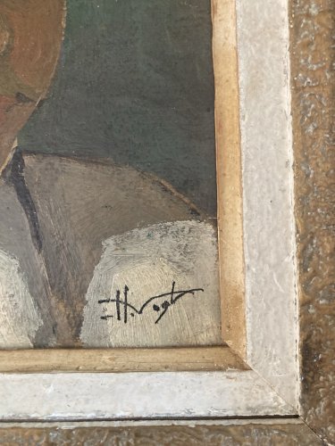 Peinture Huile Sur Carton 1950 Portrait Jeune Fille Femme Helene Vogt Painting