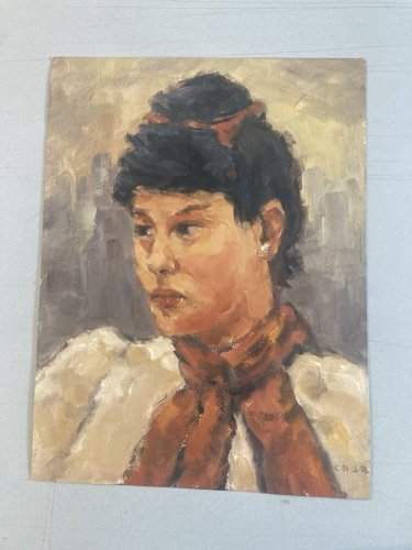 Peinture Huile Sur Carton 1960 Portrait Femme Expressionniste Art