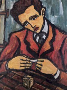 Peinture Huile Sur Carton 1960 Portrait Homme Expressionniste Art Painting Old