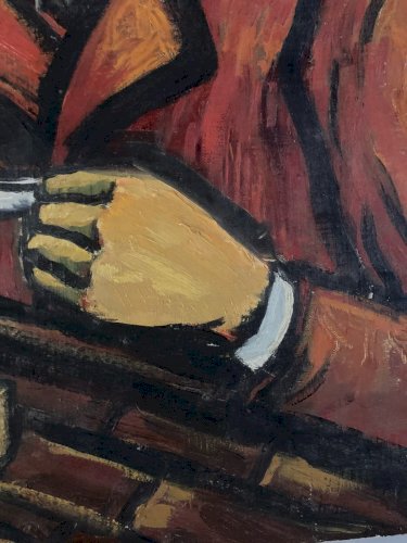 Peinture Huile Sur Carton 1960 Portrait Homme Expressionniste Art Painting Old