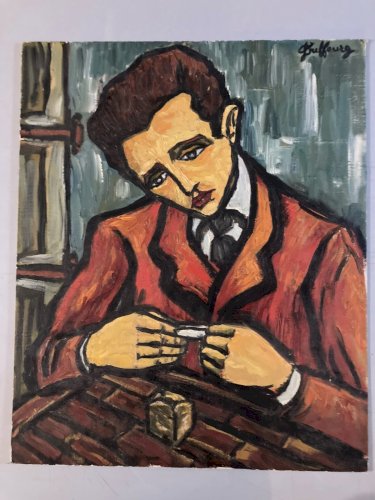 Peinture Huile Sur Carton 1960 Portrait Homme Expressionniste Art Painting Old