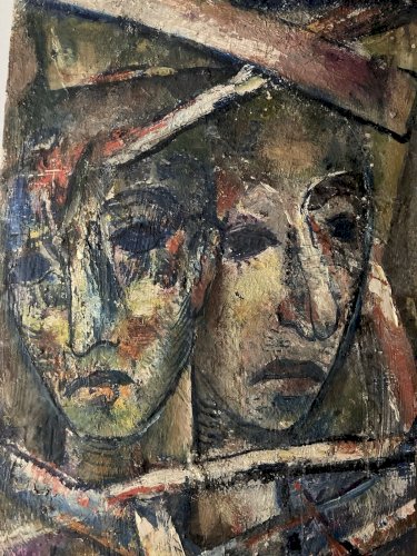 Peinture Huile Sur Panneau 1950 Portrait Homme Expressionniste Expressionnisme
