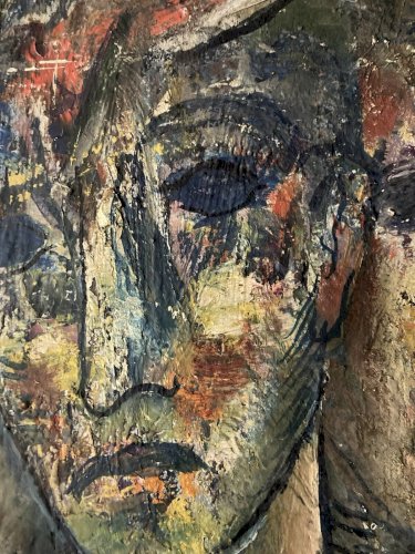 Peinture Huile Sur Panneau 1950 Portrait Homme Expressionniste Expressionnisme