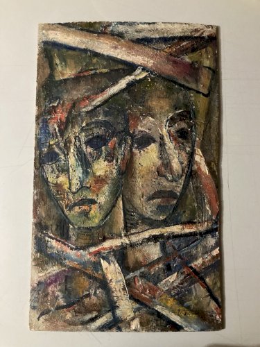 Peinture Huile Sur Panneau 1950 Portrait Homme Expressionniste Expressionnisme