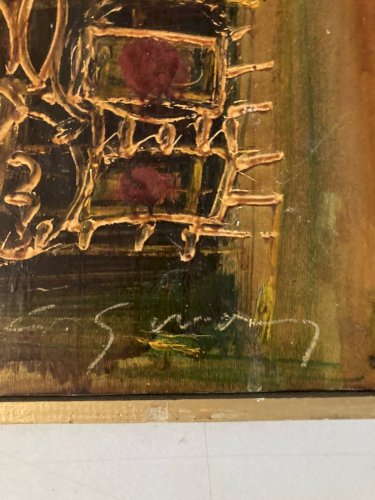 Peinture Huile Sur panneau Abstrait A Identifier Abstraction Lyrique 1970